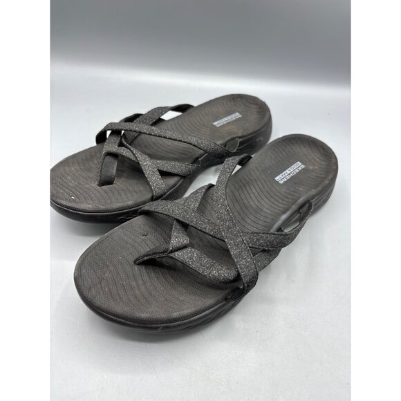 Skechers Womens Sandals 10 Go Walk Arch Fit Black Comfort Summer - Picture 1 of 5